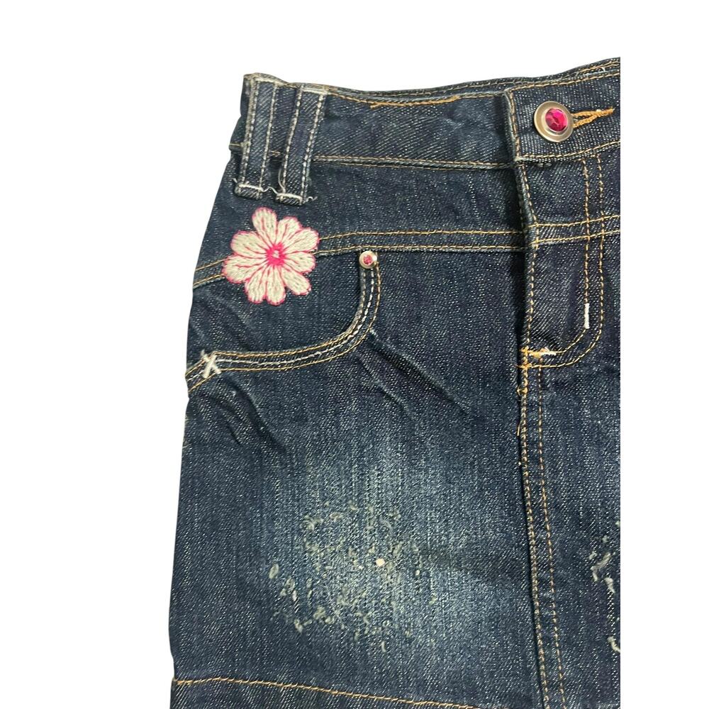 Lipstik Girls Denim Skirt Girls 4 Blue Embroidered Floral Mini New With Tags NWT - Picture 6 of 9